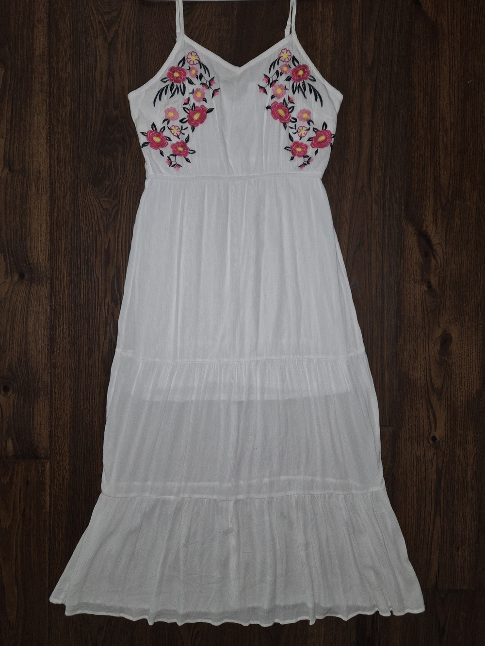 Kelly Renee White Maxi Dress Pink Floral Embroidery Womens Size L